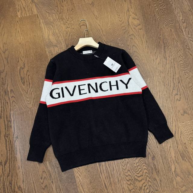 Givenchy 纪梵希 经典嵌花徽标间色 Logo 字母提花情侣针织圆领毛衣-顶级原单版本 Color：黑色 Size：S M L Number ：24901