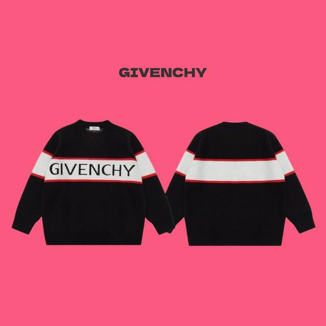 Givenchy 纪梵希 经典嵌花徽标间色 Logo 字母提花情侣针织圆领毛衣-顶级原单版本 Color：黑色 Size：S M L Number ：24901