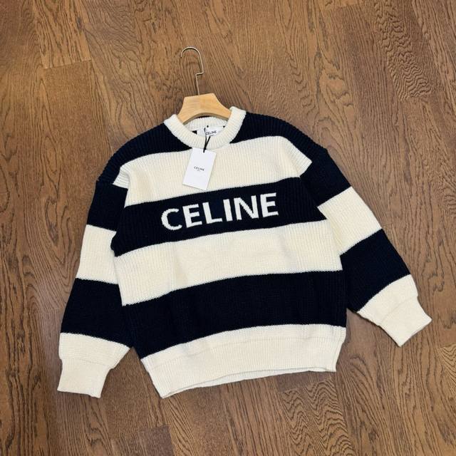 Celine 赛琳 24Ss 间色粗条纹字母 Logo 提花情侣圆领针织毛衣-顶级复刻版本 Color：条纹 Size：S M L Number：249011