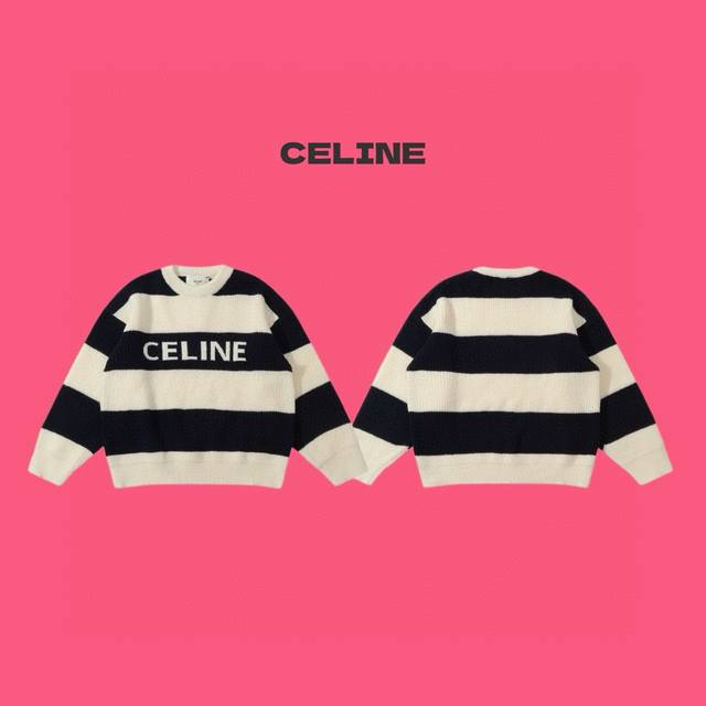 Celine 赛琳 24Ss 间色粗条纹字母 Logo 提花情侣圆领针织毛衣-顶级复刻版本 Color：条纹 Size：S M L Number：249011