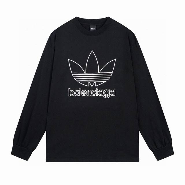 Balenciaga 巴黎世家联名adidas阿达迪斯三叶草前面刺绣logo圆领长袖t恤 本市场no.1的质量 真正天花板品质 全部原版开发注意细节图 避免被盗