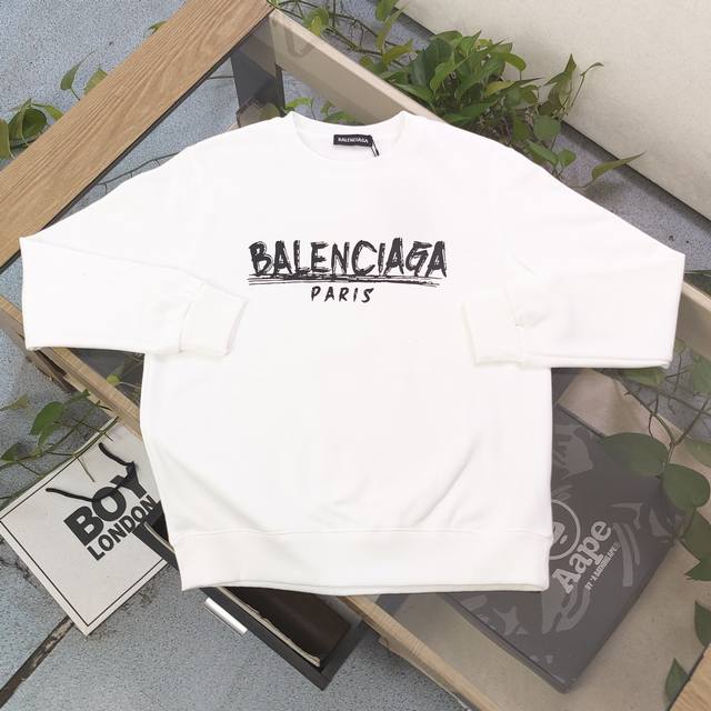 上新 款号：Txe061 2024秋冬新款balenciaga巴黎世家paris泼墨涂鸦字母图案logo印花休闲情侣高圆领加绒卫衣，小红书爆款，面料高版本高品质