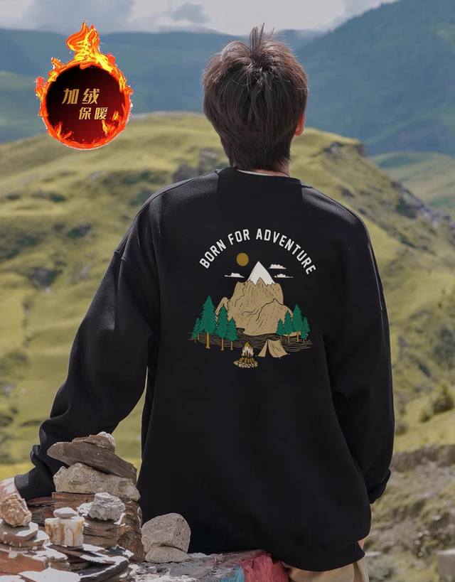 高品质加绒加厚 北面 The North Face 山系户外山峰“Born For Adventure”冒险运动加绒套头卫衣 男女同款 2024秋冬新款 Des