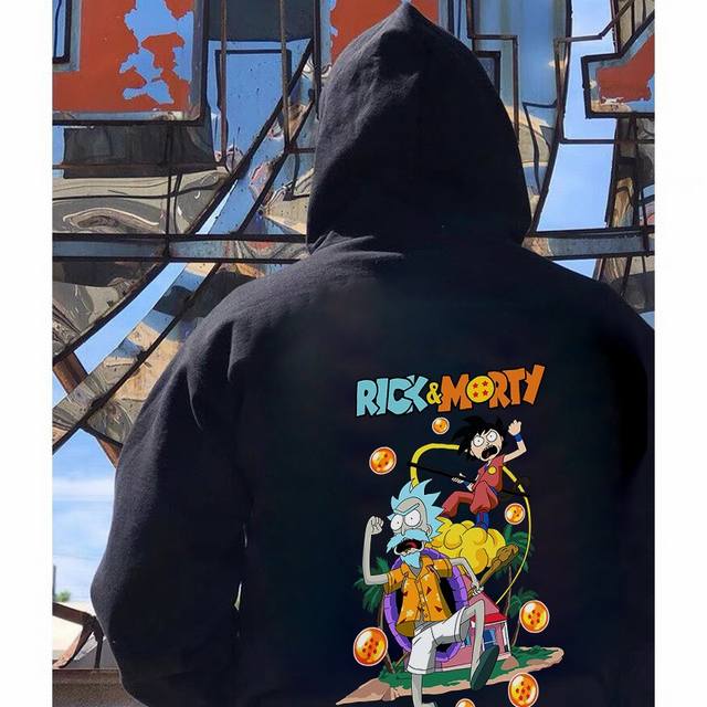 高品质加绒加厚 Air Jordan “Rick Andmorty”恶搞七龙珠 瑞克和莫蒂七龙珠联动休闲宽松 银狐绒加绒连帽卫衣 男女同款 2024秋冬新款 设