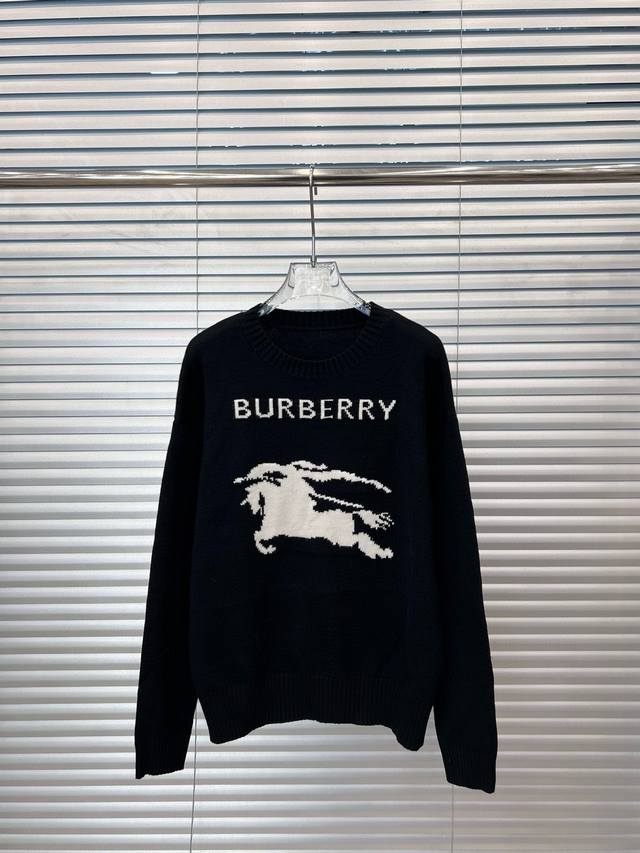 Burberry 巴宝莉bbr字母战马提花圆领长袖针织毛衣 款号：24670111641 颜色：黑色 尺码：均码 80-125斤