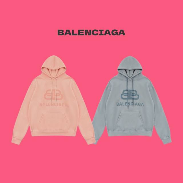 Balenciaga 巴黎世家 25Ss 走秀款锁扣 Logo 字母奶呼呼情侣加绒连帽卫衣-顶级版本 Color：粉色 蓝色 Size：S M L Number