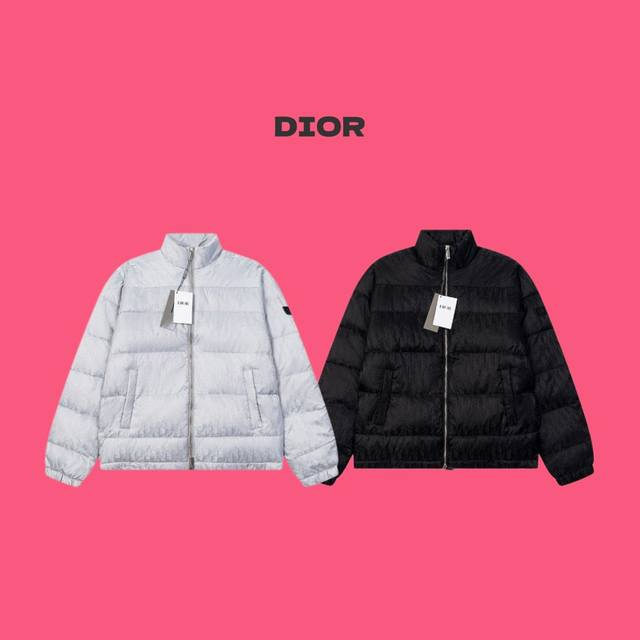 Dior 迪奥 Cd 经典满印老花 Logo 提花暗纹情侣立领羽绒服-顶级版本 Color：银白色 黑色 Size：M L Xl Xxl Number：2410