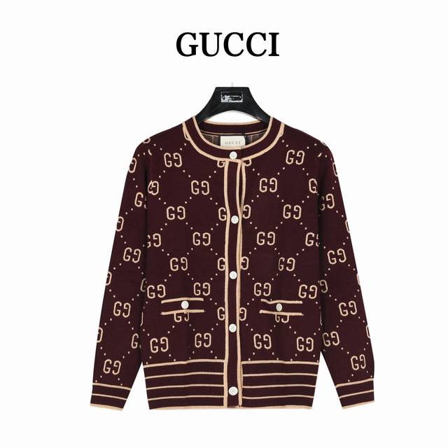 Gucci 古驰 24Fw 满幅双g提花圆领开衫毛衣外套 女款 -对色定染羊毛混纺棉纱线，高克重高密度超高品质，毛料柔软细腻亲肤， 触感软糯丝滑 手感-全部对色