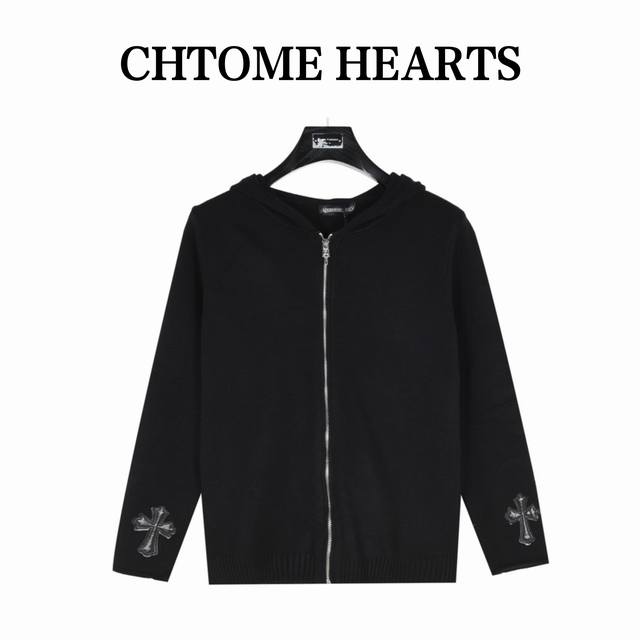 Chrome Hearts 克罗心 24Fw 十字贴皮银质拉链羊毛拉链连帽毛衣外套 选用了80%羊毛+20%聚酯纤维，改善了 全羊毛起球的问题，上身依然非常保暖