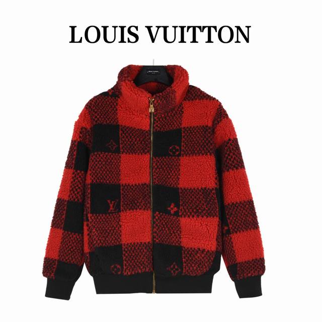 Louisvuitton 路易威登 24Fw 泰迪羊羔毛拉链外套 本款绒面束腰夹克取材绵羊毛混纺，于 2024 秋冬秀场的 Damier Buffalo 格纹融