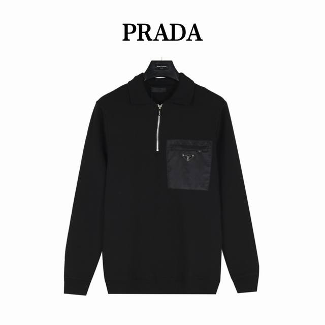 Prada 普拉达 24Fw 口袋徽章三角标半拉链翻领卫衣 官网同布上新 定制430克博麟毛圈双股面料 原版普拉达辅料 男女同款均可驾驭 区别市面版本 随意对比