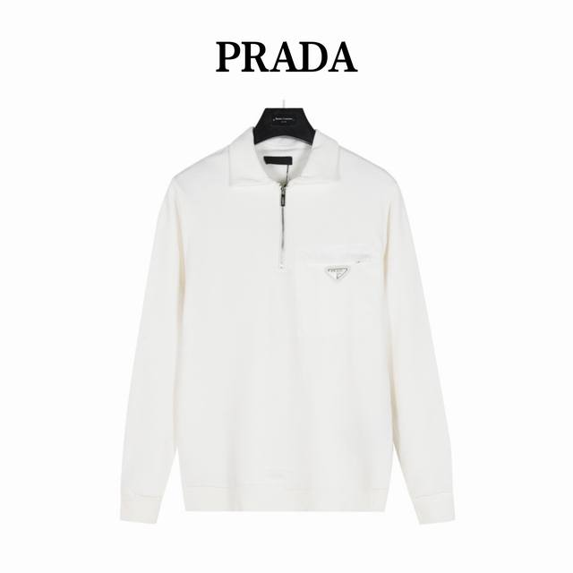 Prada 普拉达 24Fw 口袋徽章三角标半拉链翻领卫衣 官网同布上新 定制430克博麟毛圈双股面料 原版普拉达辅料 男女同款均可驾驭 区别市面版本 随意对比