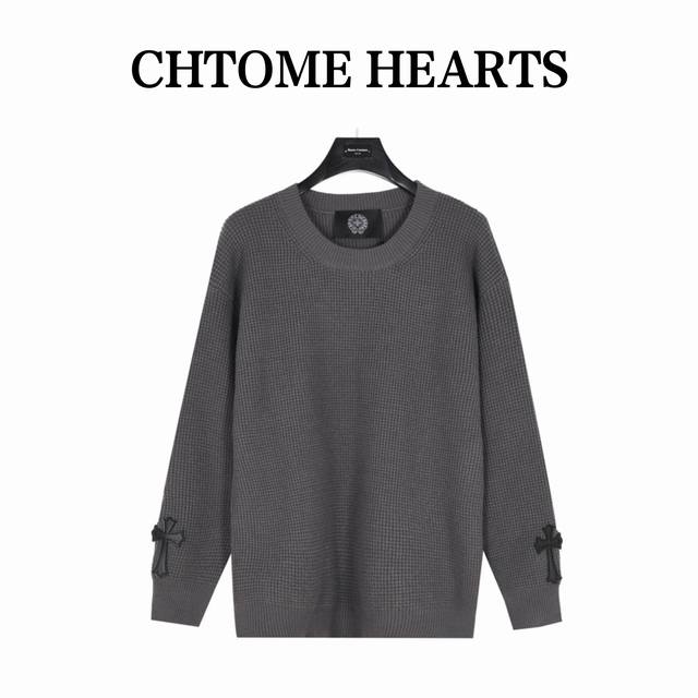 Chrome Hearts 克罗心 24Fw 袖口十字架贴皮华夫格套头毛衣 选用了高克重 华夫格羊毛混纺面料，改善了全羊毛起球的问题，上身依然非常保暖， ，开模