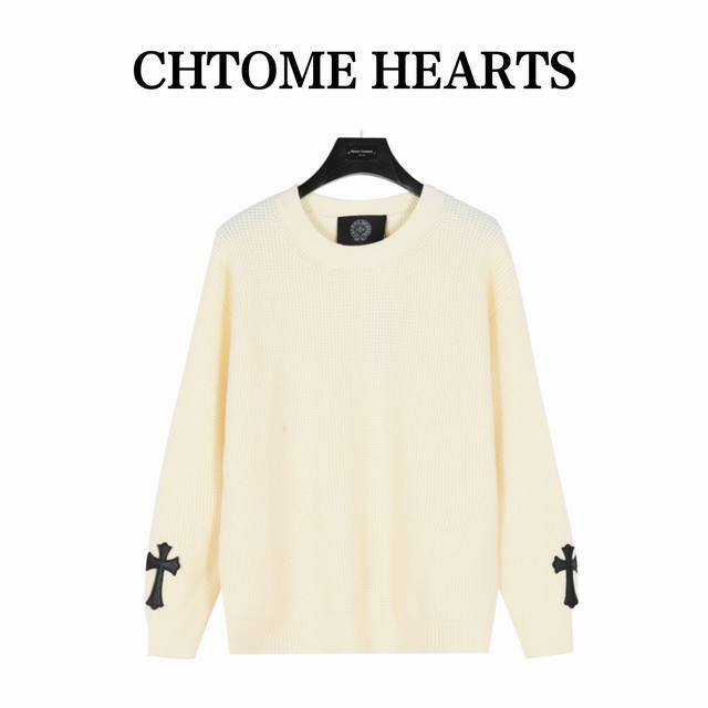 Chrome Hearts 克罗心 24Fw 袖口十字架贴皮华夫格套头毛衣 选用了高克重 华夫格羊毛混纺面料，改善了全羊毛起球的问题，上身依然非常保暖， ，开模