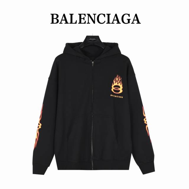 Balenciaga 巴黎世家 24Fw 双环火焰数码直喷水洗做旧连帽拉链外套 面料采用巴黎zp定织定染全棉大卫衣 克重440克布面干净 布纹清晰 柔软舒适 螺