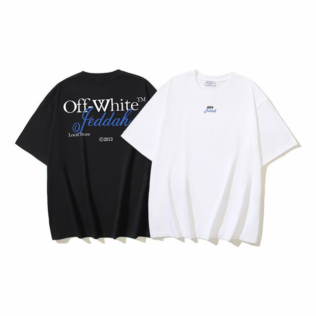 1093# Off-White纯棉260G重磅jeddah Logo印花短袖t恤 黑色 白色 S M L Xl