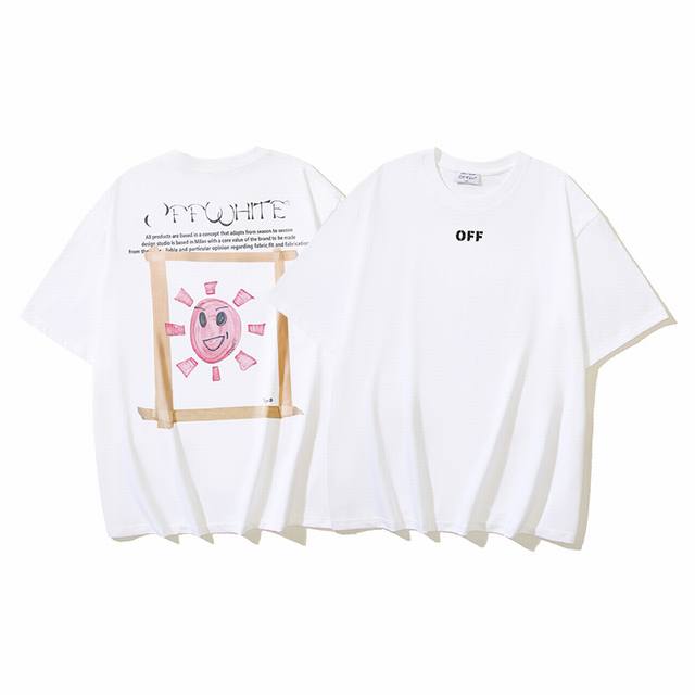 1092# Off-White纯棉260G重磅太阳月亮印花短袖t恤 白色 S M L Xl