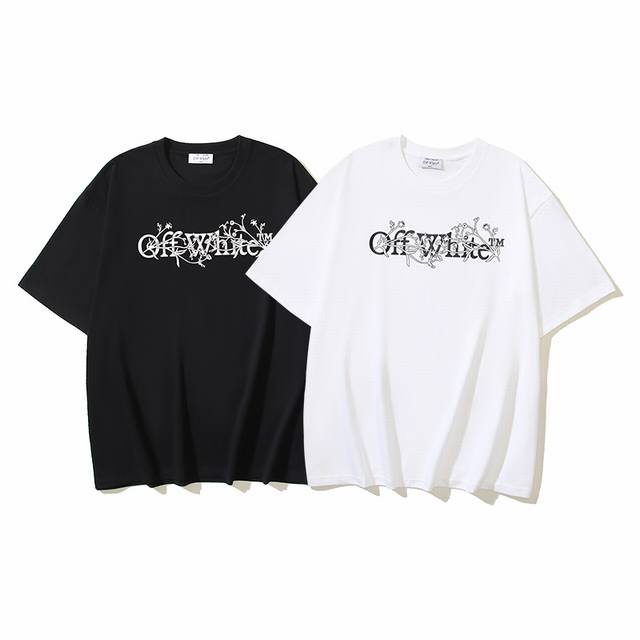 1076# Off-White纯棉260G重磅共进logo印花短袖t恤 黑色 白色 S M L Xl