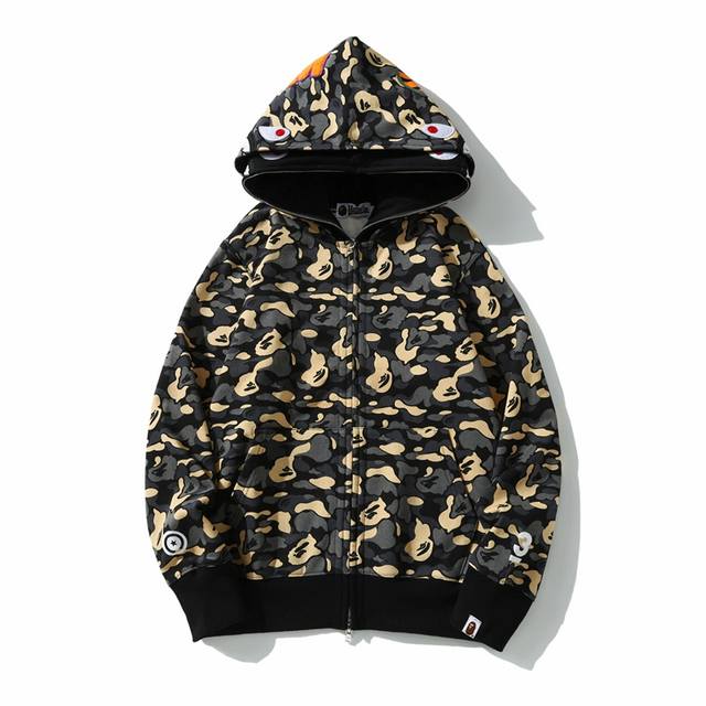 潮牌bape New York Madison Avenue 3Rd Anniversary Double Shark Hoodie 鲨鱼头双帽迷彩卫衣 M 3