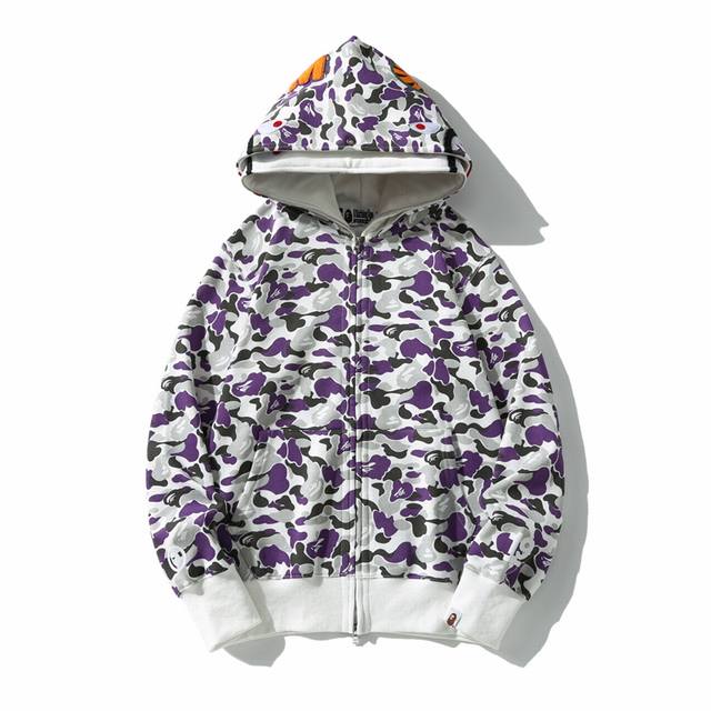 潮牌bape鲨鱼头new York Soho 19Th Anniversary Shark Full Zip Double Hood双帽迷彩卫衣 M 3Xl B