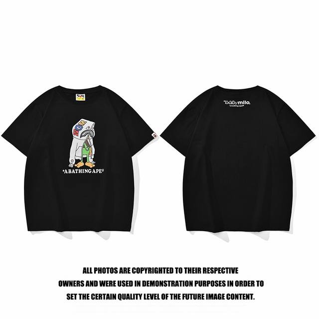 潮牌bape鲨鱼classic Baby Milo Shark Tee印花短袖 黑色 M 3Xl