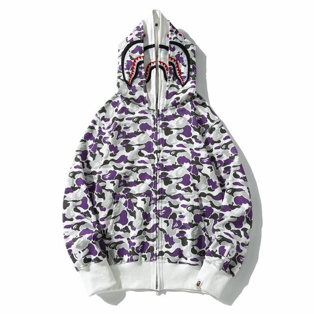 潮牌bape鲨鱼头new York Soho 19Th Anniversary Shark Full Zip Double Hood双帽迷彩卫衣 M 3Xl B