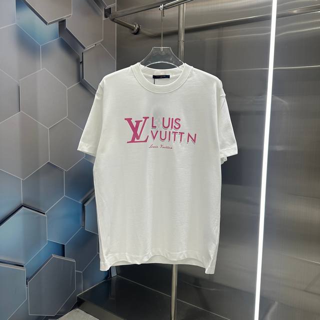 Lv 2024秋冬新款320克短袖t恤 个性印花 男女同款宽松版 S M L Xl Xxl 五个码 黑色 白色 栗红