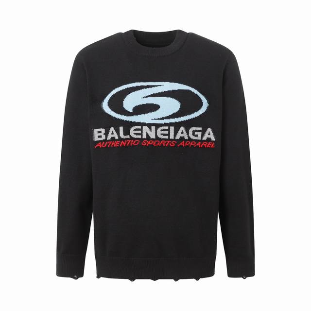 9982# Balenciaga巴黎世家 24Ss最新款前后logo冲浪针织毛衣 细节磨破工艺 男女同款 颜色：黑色 白色 码数：Xs S M L