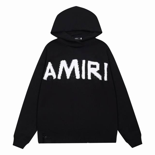 Amiri 新款 字母logo提花流苏破坏破洞连帽毛衣 颜色: 白色 黑色 码数: S M L Xl Xxl