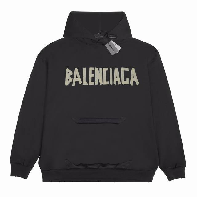 款号：2173 Balenciaga巴黎世家 双面胶带logo印花连帽卫衣 黑色 男女同款 尺码表：Xs. S. M. L 印花：印花材料采用安全环保无毒婴儿认