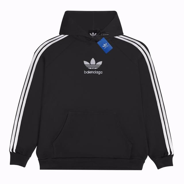 款号：2164 Balenciaga巴黎世家 X Adidas联名款logo刺绣连帽卫衣 黑色 男女同款 尺码：Xs. S. M. L 刺绣：直线挺直，曲线圆顺