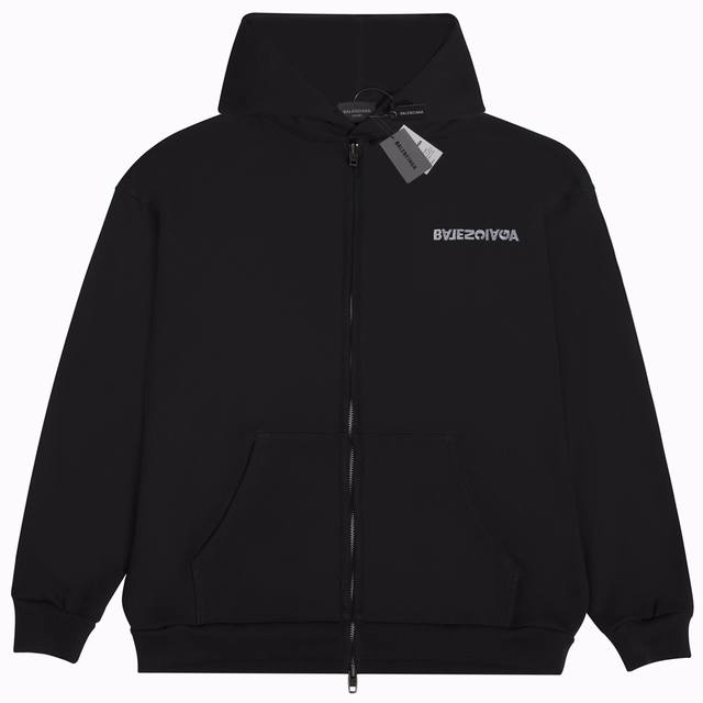 款号：2158 Balenciaga 巴黎世家 徽标转置刺绣夹克拉链长袖外套 黑色 男女同款 尺码：Xs. S. M. L 刺绣：直线挺直，曲线圆顺；针迹整齐，