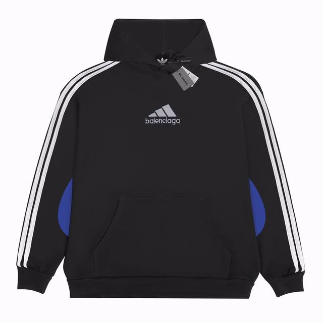 款号：2107 Balenciaga巴黎世家 X Adidas Originals联名款logo刺绣连帽卫衣 黑色 男女同款 尺码：Xs. S. M. L 刺绣