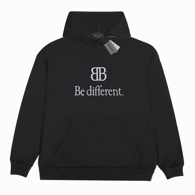 款号：2151 Balenciaga巴黎世家 Be Different系列双b徽标刺绣连帽长袖卫衣 黑色 男女同款 尺码表：Xs. S. M. L 印花：印花材