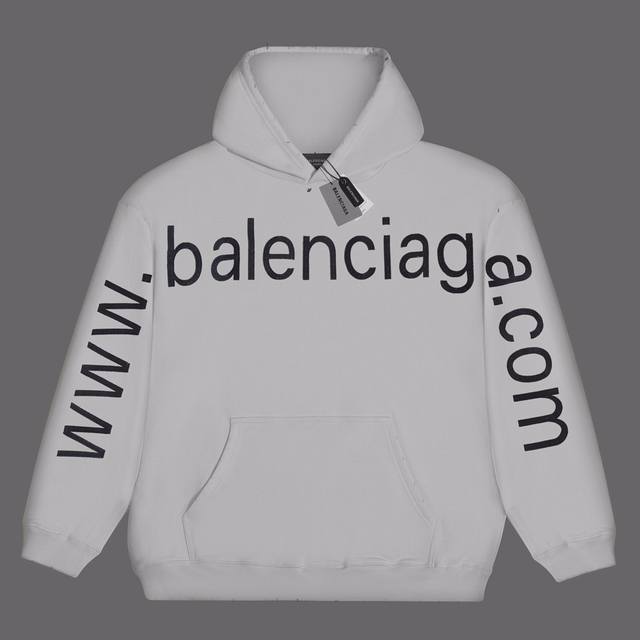 款号：2132 Balenciaga巴黎世家 网址刺绣做破水洗连帽卫衣 灰白色 男女同款 尺码表：Xs. S. M. L 刺绣：直线挺直，曲线圆顺；针迹整齐，边