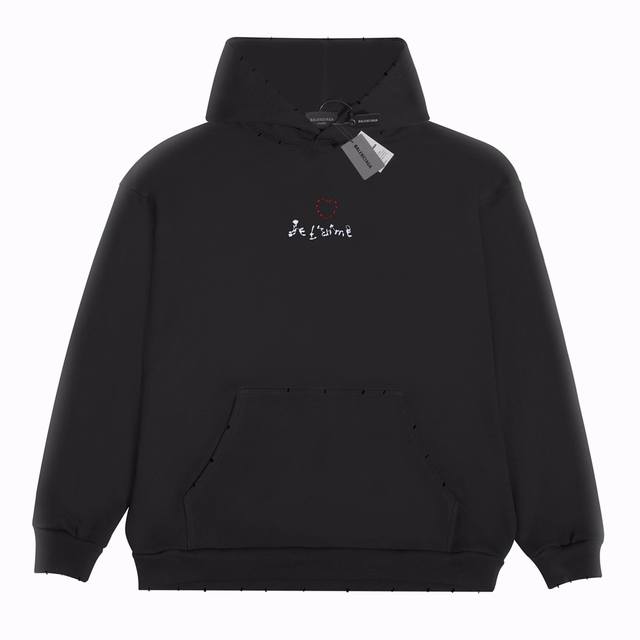 款号：2129 Balenciaga巴黎世家 七夕限定连帽卫衣 黑色 男女同款 尺码表：Xs. S. M. L 刺绣：直线挺直，曲线圆顺；针迹整齐，边缘无参差现