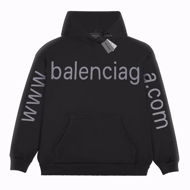 款号：2127 Balenciaga巴黎世家 网址刺绣做破水洗连帽卫衣 黑色 男女同款 尺码表：Xs. S. M. L 刺绣：直线挺直，曲线圆顺；针迹整齐，边缘