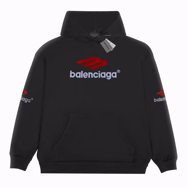 款号：2122 Balenciaga巴黎世家 3B刺绣logo连体帽卫衣 黑色 男女同款 尺码表：Xs. S. M. L 刺绣：直线挺直，曲线圆顺；针迹整齐，边