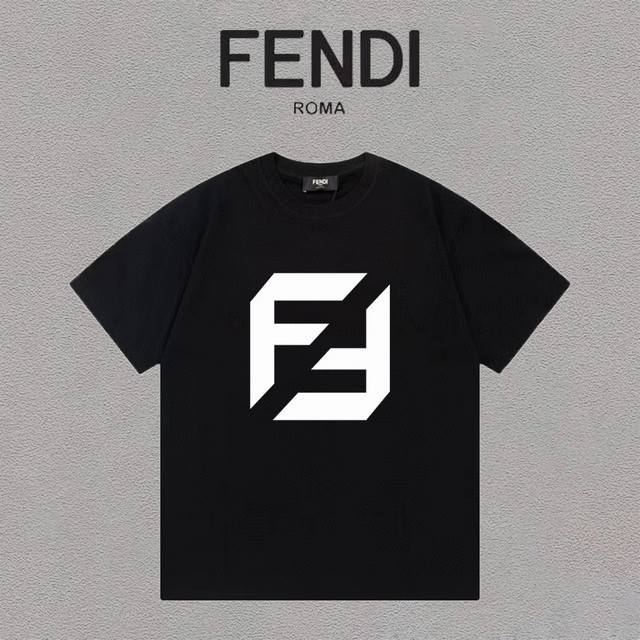 Fendi 芬迪 Ff字母印花简约百搭圆领短袖t恤男女同款 吊牌 领标 水洗唛 三标齐全 定织定染280克精梳棉面料 尺码：S-Xxl 颜色：黑色，白色