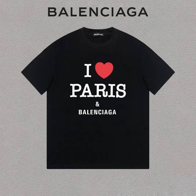 Balenciaga 巴黎世家 爱心字母印花logo圆领短袖t恤男女同款 吊牌 领标 水洗唛 三标齐全 定织定染280克精梳棉面料 尺码：S-Xxl 颜色：黑色