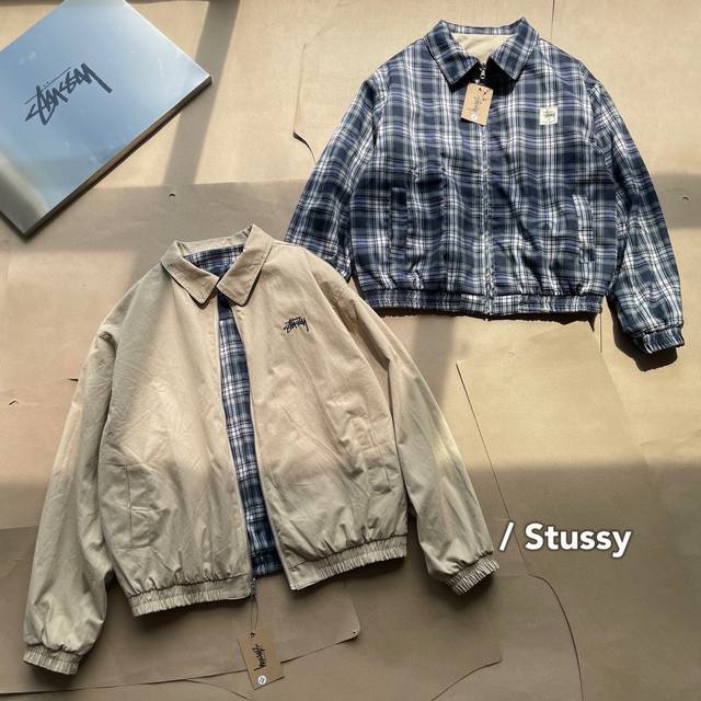 Stu48 Stussy 斯图西24Aw翻领刺绣双面可穿哈灵顿夹克外套 斯图西秋季新品夹克 经典的哈灵顿夹克版型 一面百搭 经典 一面复古 时尚 两面可穿 随性