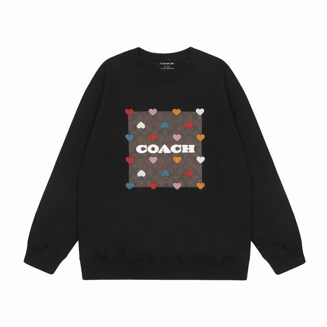 顶级品质 款号：Ch01# 蔻驰 Coach 彩色刺绣爱心前胸满印图案圆领卫衣 蔻驰 Coach前胸多彩刺绣爱心c满印字母图案基础情侣卫衣 Zp工艺 高克数厚重