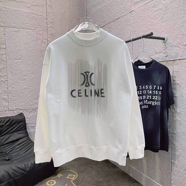 Celine 塞琳 2024秋冬新款 个性字母logo印花 圆领卫衣 定制面料 男女同款 尺码：S M L Xl Xxl 五个码 颜色：黑色 白色