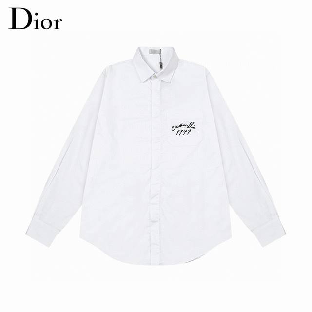 Dior 迪奥 爆款来袭 口袋1947字母logo刺绣长袖衬衫 2024Ss官网新款长袖 衬衫 衬衣，精美刺绣logo 高端版本，专柜定制面料 透气舒适度高，精