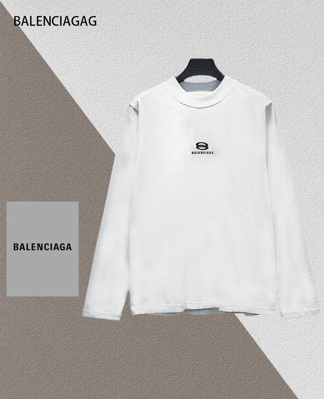 24S Balenciaga 刺绣巴黎世家长袖t恤300克重 100%棉 采用26支双纱 300克重面料 进口针织针梳棉进行制作，厚度适中，有垂感又有轮廓型，上