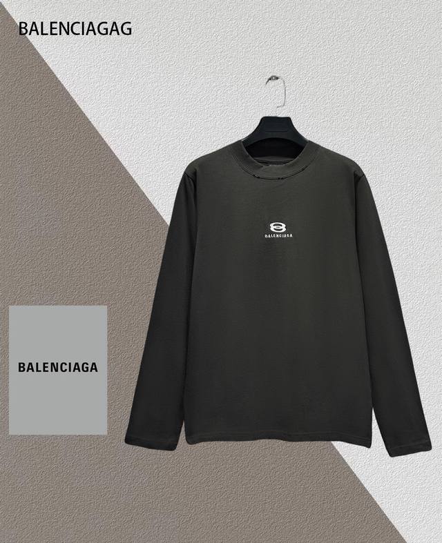 24S Balenciaga 刺绣巴黎世家长袖t恤300克重 100%棉 采用26支双纱 300克重面料 进口针织针梳棉进行制作，厚度适中，有垂感又有轮廓型，上