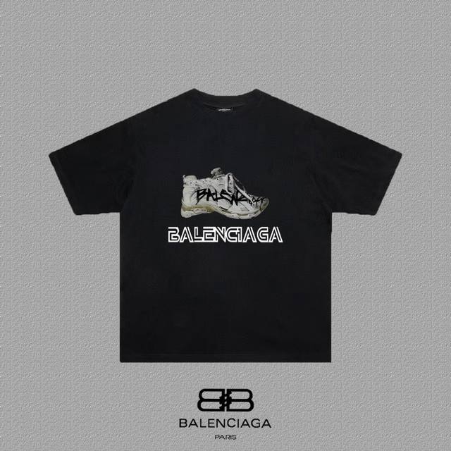 Balenciaga 巴黎世家 巴黎老爹鞋字母印花短袖t恤 定织定染280克精梳棉重磅面料 螺纹零色差 细节完美 区别市面通货版本 欢迎对比 男女同款 上图必卖