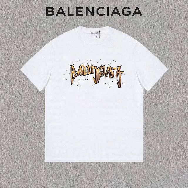 Balenciaga 巴黎世家 简约字母印花简约圆领短袖t恤男女同款 吊牌 领标 水洗唛 三标齐全 定织定染280克精梳棉面料 尺码：S-Xxl 颜色：黑色，白