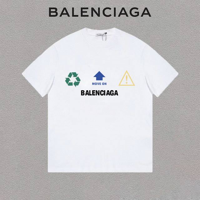 Balenciaga 巴黎世家 环保字母印花简约圆领短袖t恤男女同款 吊牌 领标 水洗唛 三标齐全 定织定染280克精梳棉面料 尺码：S-Xxl 颜色：黑色，白