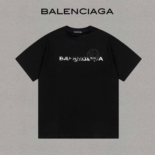 Balenciaga 巴黎世家 贴布绣logo印花字母短袖t恤男女同款 吊牌 领标 水洗唛 三标齐全 定织定染280克精梳棉面料 尺码：M-Xxxl 颜色：黑色